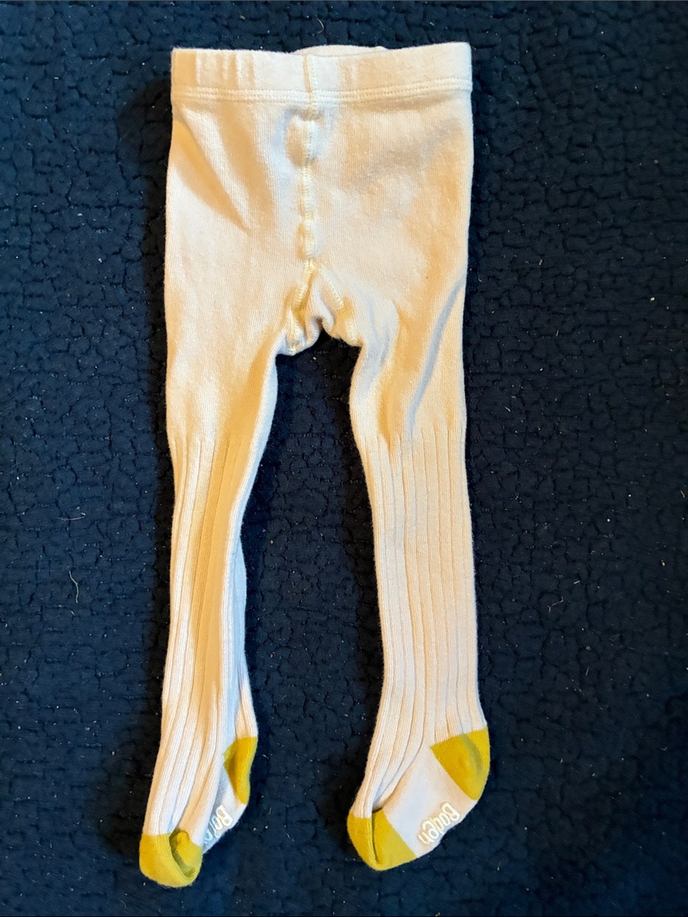 Baby Boden Cream Ribbed Tights with Mustard Toes